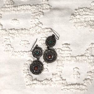 Sparkly Gemstone Earrings with terracotta and turquoise center stones